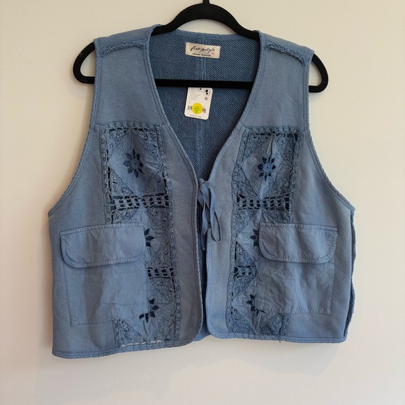Free People Wonderstruck Vest Sz large cropped crochet blue boho new nwt cowgirl - Picture 5 of 12